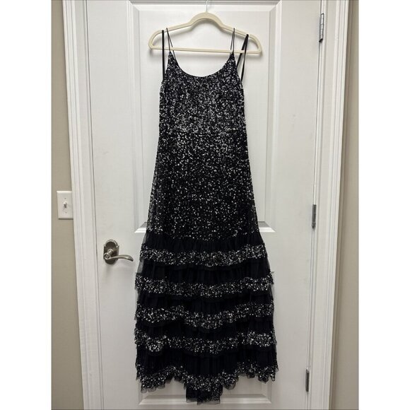 MAC DUGGAL Size 6 Black 10883 Embellished Scoop Neck Tiered Formal Gown Dress - Picture 4 of 11